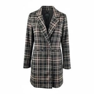 Sanctuary x Anthropologie Plaid Oversized Longline Blazer Jacket Double Breasted